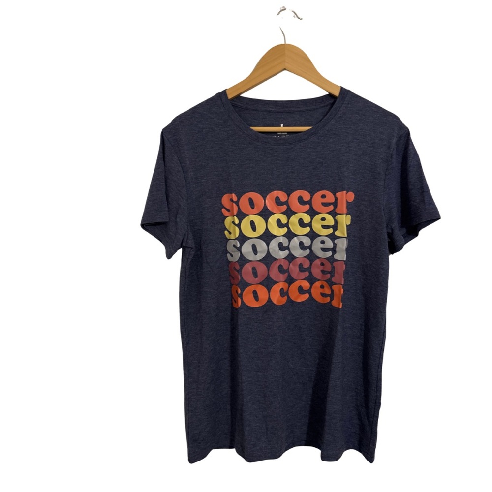 Casual Navy Soccer Graphic Tee